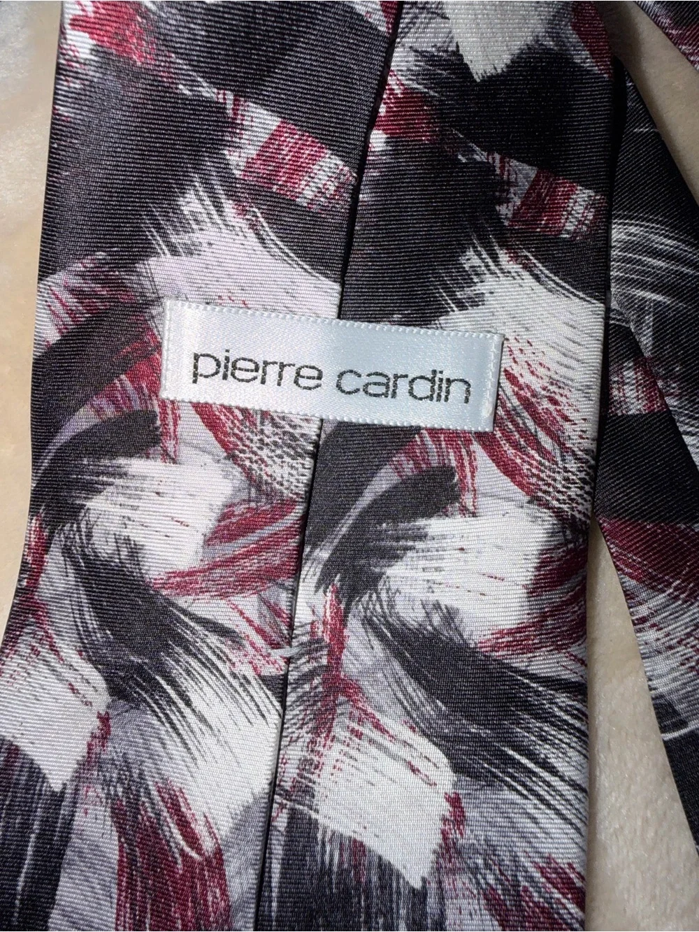 Pierre Cardin Men's Abstract Brushstroke Tie in Black, White & Burgundy